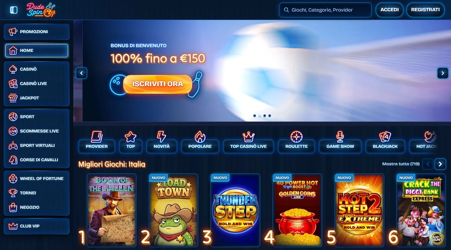 casino revolut: la homepage del casinò DudeSpin