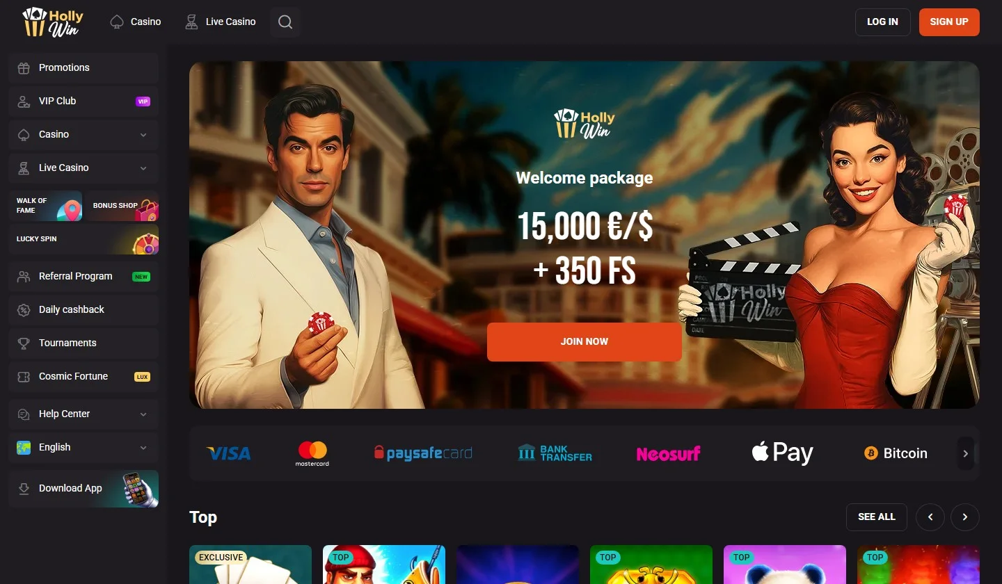 online casino revolut: la pagina principale di Hollywin