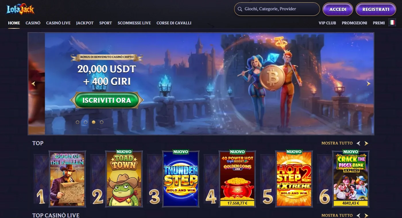 revolut casino online: la homepage del casinò LolaJack